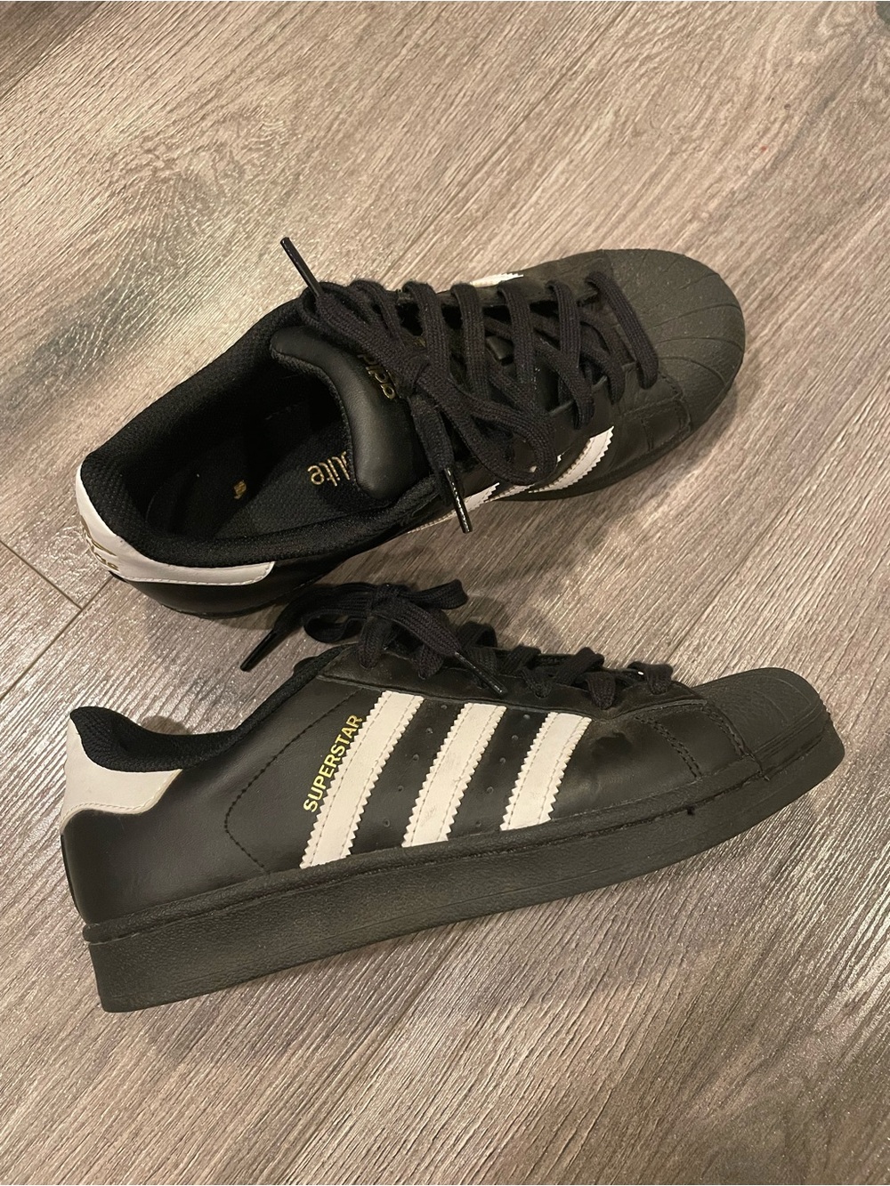 adidas Kids Superstar Sneakers - Black with White Stripes